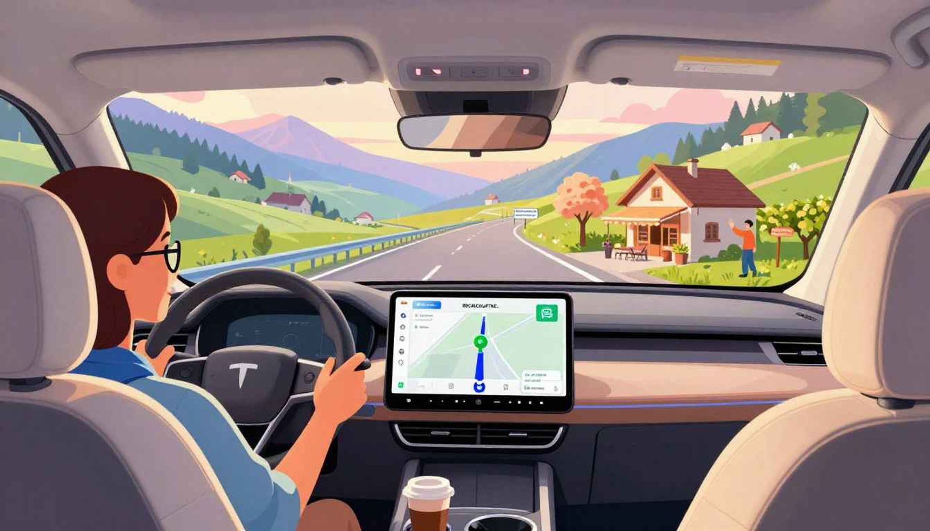 Conductrice choisissant un itinéraire différent du GPS, métaphore de la répartition des rôles IA et humain